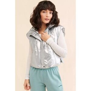 Daily Practice by Anthropologie Metallic Hooded Puffer Vest, Women's Size M